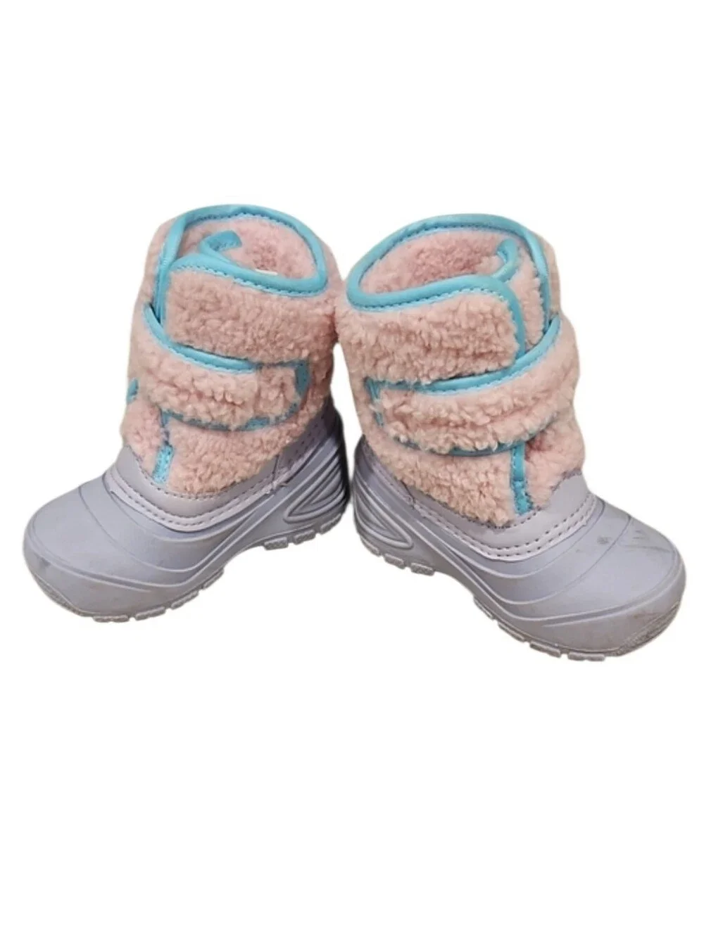 Ozark Trail Pink/Purple Sherpa Girls Winter Boots with Light Blue Trim, Size 6